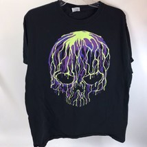 Vintage Skull T Shirt Large Goth Metal Skeleton Black Green Purple Neon - £15.86 GBP