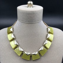 Vintage Charel Silver Tone Olive Green Stone Square Block Necklace Collar - £21.83 GBP