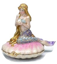 Mermaid on Shell Bejeweled Crystal Trinket Box Deep Sea Ocean Gift Boxed - £40.50 GBP