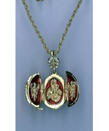 Religioso Uovo Ciondolo W/Trasparente Cristallo Croce, Rosso Main Con De... - $66.75 CAD