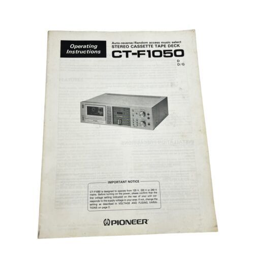 Pioneer CT-F1050 Stereo Cassette Tape Deck Operating Instruction Original Manual - $10.36