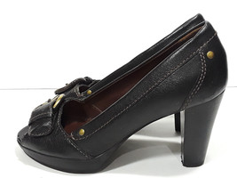 NICOLE Black Leather High Heels SILVIUS Womens 7M Peep Toe Pumps Dress S... - £22.41 GBP