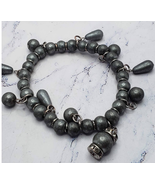 Metallic Gray With Silver Accents Beaded Chain Bracelet - £7.76 GBP