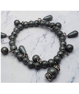 Metallic Gray With Silver Accents Beaded Chain Bracelet - £7.43 GBP