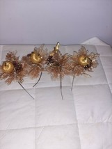 Lot of 4 Vintage Plastic Floral Picks Christmas Gold Glitter Fruit Crafts - $380.06 MXN