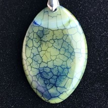 Dragonfly Wing Stone Agate Pendant Necklace Choker 19 Inch Yellow Green Blue - $17.00
