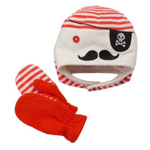 Jumping Beans Pirate Mittens Hat Set Boys Toddler Size 6M-18M Fleece Red White B - £7.77 GBP