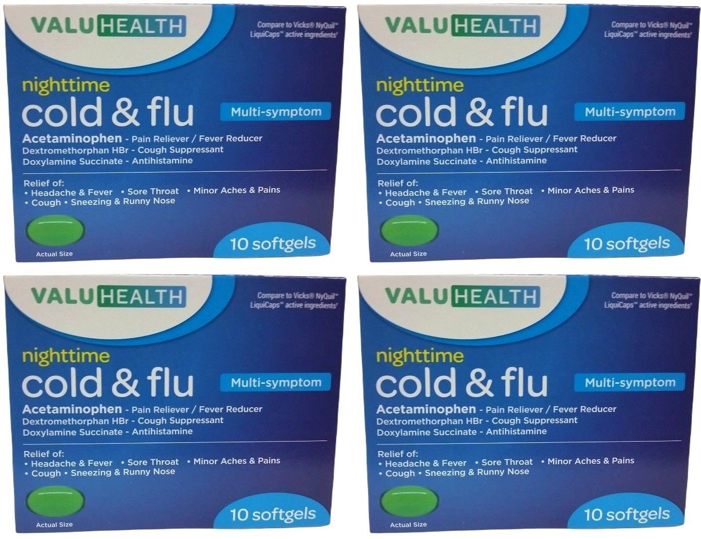 Primary image for Lot Of 4 Cold Flu Relief Multi-Symptom NiteTime Liquid Capsules 10 Softgels