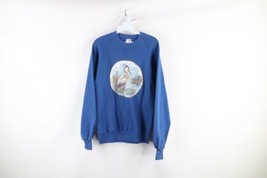 Vtg 90s Streetwear Womens Medium Faded Heron Bird Crewneck Sweatshirt Blue USA - £31.10 GBP
