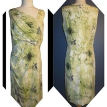 Ann Taylor Silk Green Floral Watercolor Sheath Dress Size 0 Above Knee - $37.05