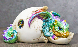 Oceanic Turquoise Green Iridescent Baby Dragon In Egg Shell With Gem Figurine - £16.83 GBP