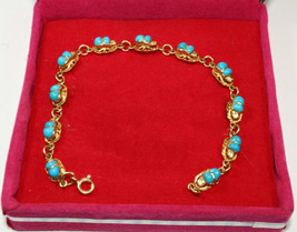 Scarab Bracelet Turquoise Unique Egyptian Stamped 18K Solid Gold Pharaon... - £1,132.45 GBP