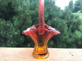 Tiffin Amberina Glass Basket 9 3/4” Tall - $48.62