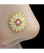 18K Vero Oro Indiano Donna Rosa Bianco Cz Briglia Naso Bottone Anello Pu... - €135,45 EUR