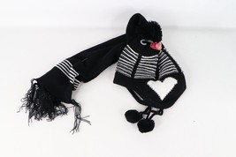 NOS Vintage 90s Youth Heart Striped 2 Piece Knit Winter Beanie Hat Scarf... - £27.15 GBP