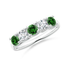 Angara Lab-Grown 1 Ct Half Eternity 5-Stone Emerald &amp; Diamond Ring in Silver - £2,214.15 GBP