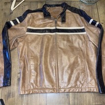 Roundtree &amp; Yorke Brown Leather Motorcycle Style Jacket Size Medium MSRP... - £124.13 GBP
