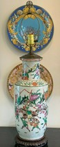 Old Chinese Export Famille Verte Warriors Decoration Pottery Table Lamp - $791.01