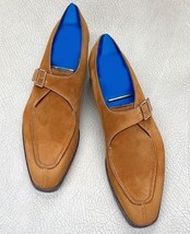 Handmade Men&#39;s Suede Leather Monk Camel Color Split Toe Shoes  - £127.09 GBP