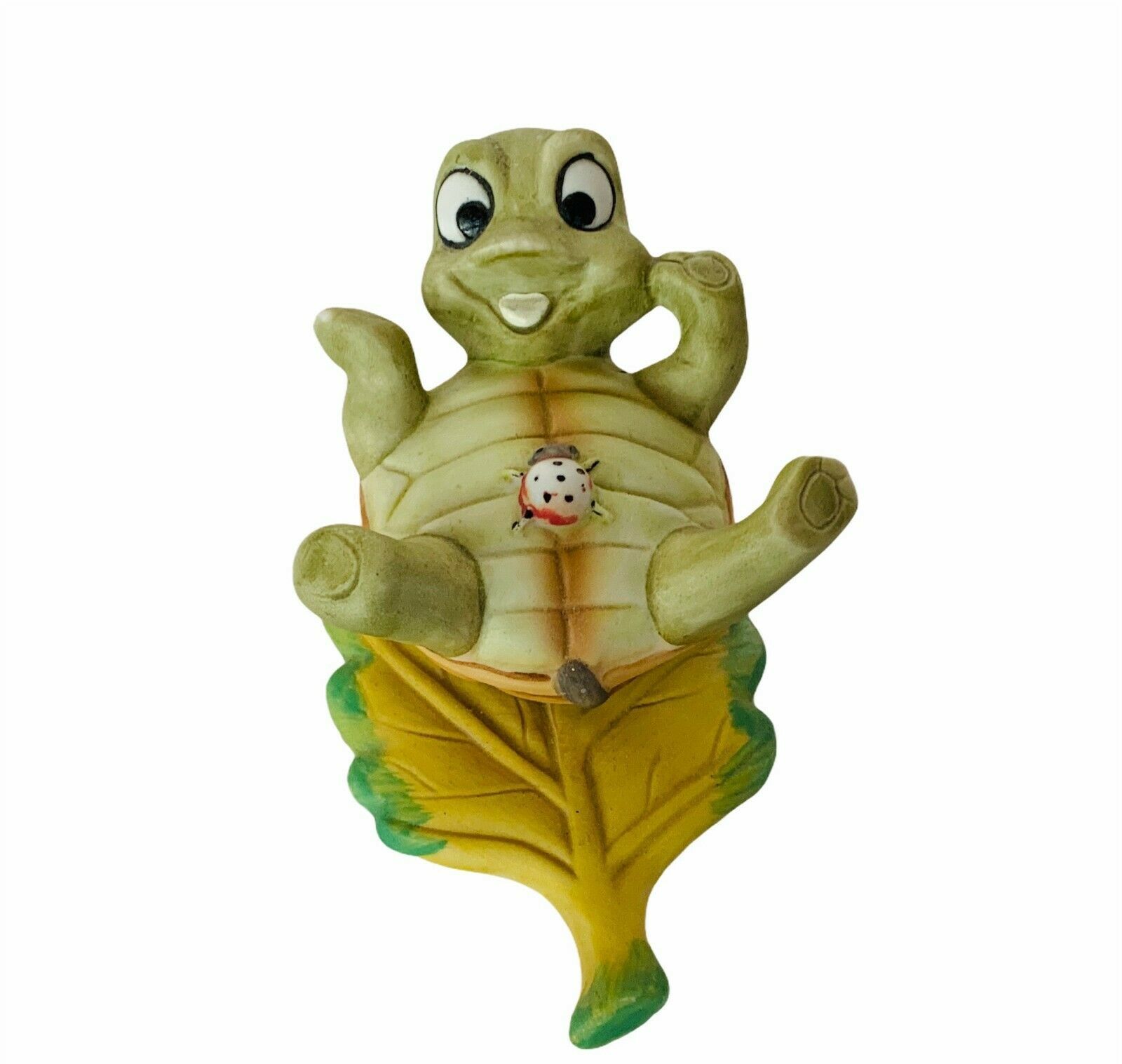 Primary image for Turtle Figurine Homco anthropomorphic Tortoise Home Interior gift Ladybug leaf
