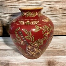 Andrea by Sadek Rust Red Violin Bird Greenery Pottery Vase 9.5&quot;t China Rare HTF - £37.45 GBP