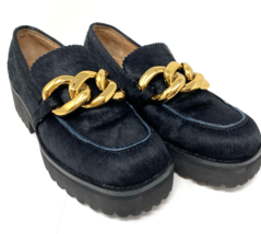 All Black Chunky Lugg Lady Black Calf Hair Loafers w Gold Chain 39, US 8.5 - €40,70 EUR