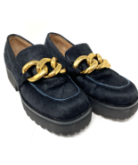 All Black Chunky Lugg Lady Black Calf Hair Loafers w Gold Chain 39, US 8.5 - €40,54 EUR