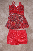 A Wish Come True Dance Jazz Costume Tutu Red Sequins Leotard Shorts SC 6 - £13.81 GBP