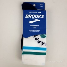 Brooks Ghost Crew Socks 1 Pair White/Bluefish/Peacoat Large High Cushion... - $12.86