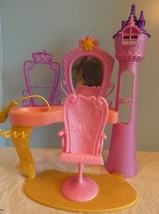 Mattel Disney Princess Rapunzel&#39;s Hair Salon Vanity Barbie Size Incomplete - £14.38 GBP