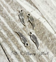 10 Angel Wing Charms Antique Silver Tone 2 Sided Findings 17mm - £3.10 GBP