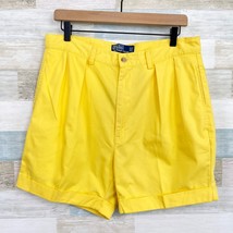 POLO Ralph Lauren Pleated Cuffed Tyler Short Yellow 5.5&quot; Inseam Cotton M... - £32.57 GBP