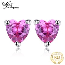 JewelryPalace Love Heart Created Pink Sapphire 925 Silver Stud Earrings for Wome - £16.49 GBP