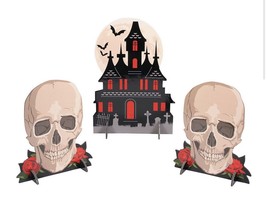 18&quot; Gothic Halloween Sturdy Gloss Centerpiece SET Party Decor Sparkle Red Skull - £10.23 GBP