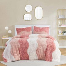 Twin/Twin XL Pink Blush White Reversible Soft Sherpa Faux Fur 2-PC Comforter Set - £97.30 GBP