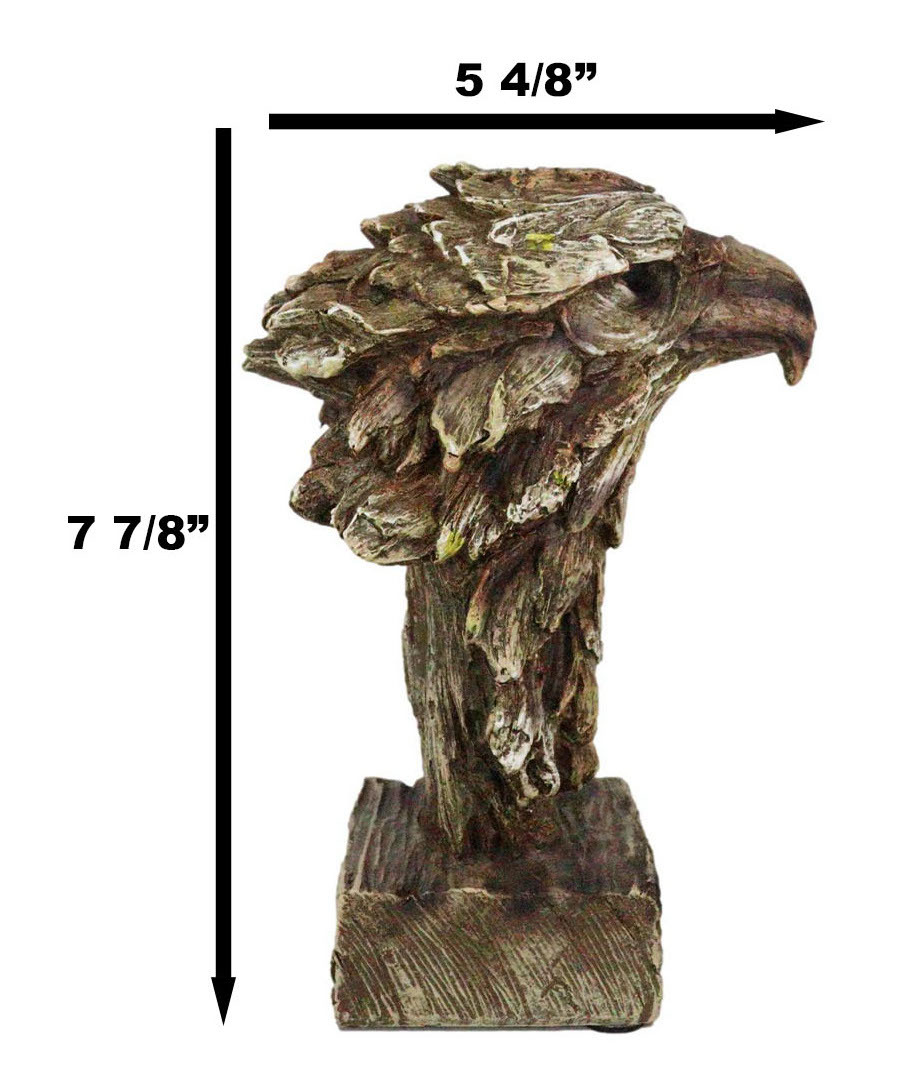 Faux Wood Carving Resin Rustic Wildlife American Bald Eagle Head Bust Fi... - $29.99