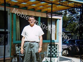 1959 Man at Iconic Summer Lakeside Cottage Colorado Kodachrome 35mm Slide - £4.27 GBP