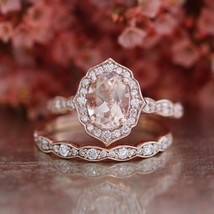 2Ct Oval Cut Morganite Halo Engagement Ring 14K Rose Gold Finish - $74.79