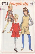 Simplicity Vintage 1968 Pattern 7793 Size 8 Girls&#39; Dress,Jumper, Pantjumper - $3.00