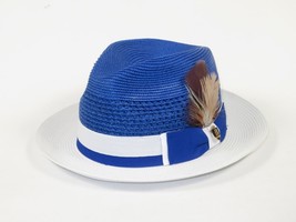 Men's Bruno Capelo Belvedere 2-Tone Straw Style Fedora Hat BD960 Royal/White image 5