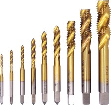 Wolfride 9Pcs Titanium Spiral Flute Tap Set Metric Machine Tap Set M2 M2... - £30.05 GBP