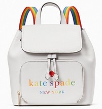 Kate Spade Darcy White Leather Flap Backpack K7292 Rainbow Pride NWT $359 FS - £110.78 GBP