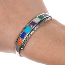 5 5/8&quot; 50&#39;s-60&#39;s Zuni Multi-stone inlay sterling cuff bracelet - $183.15