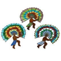 Three Vintage Sterling Silver Enameled Aztec Indian Dancer Colorful Brooches - £73.56 GBP