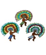 THREE VINTAGE STERLING SILVER ENAMELED AZTEC INDIAN DANCER COLORFUL BROO... - $1,781.14 MXN