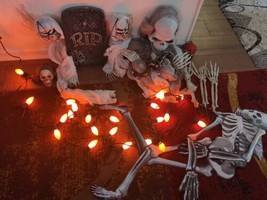 Spooky Halloween Decorations or Props Lot skulls, skeleton, lights, gravestone, - £35.00 GBP