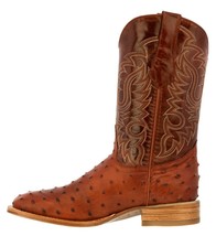 Mens Cognac Cowboy Boots Real Leather Pattern Ostrich Quill Western Square Toe - £87.40 GBP