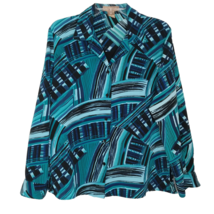 Notations Womens Blouse Size 14 Long Sleeve Button Front V-Neck Blue - £10.15 GBP