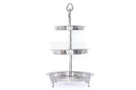 Authentic Handmade Moroccan 3 Tier Silver Plated Brass Hand Hammered Cookies Tra - £182.03 GBP