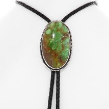Navajo Green Royston Turquoise Bolo Tie, Lrg Sterling Silver Oval, Mens Neckware - £450.74 GBP